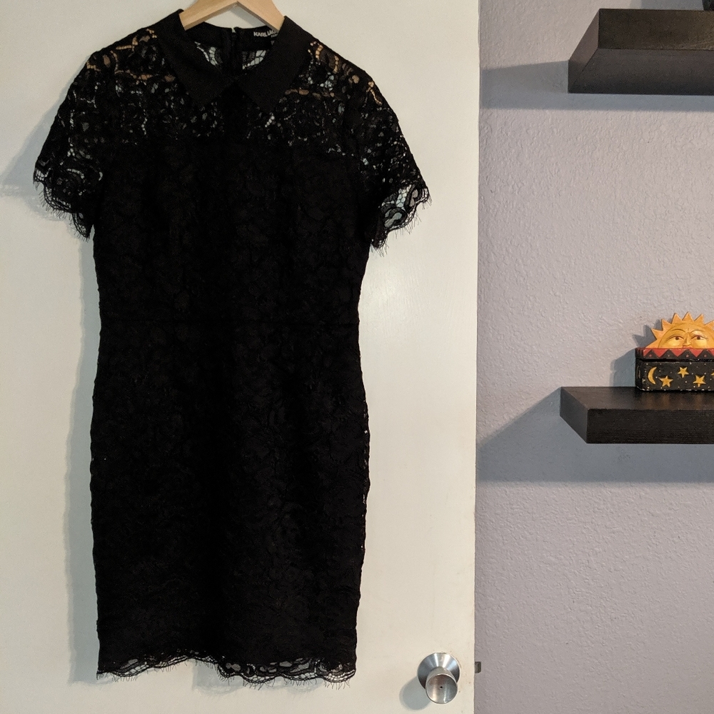 Karl Lagerfeld Black Lace Cocktail Dress